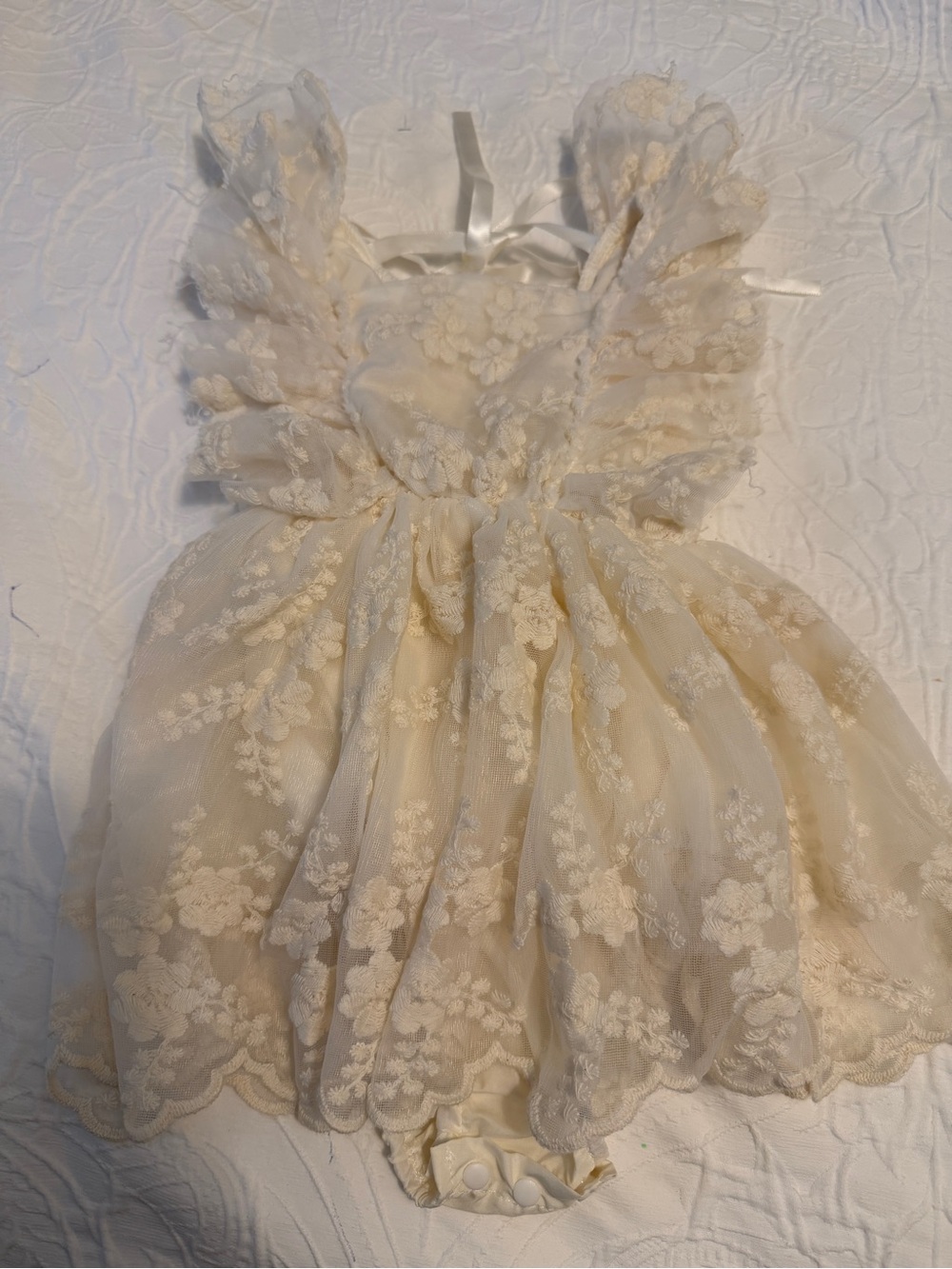 Baby Girl Ivory Floral Lace Dress with Built-In Bloomer | 6–9M